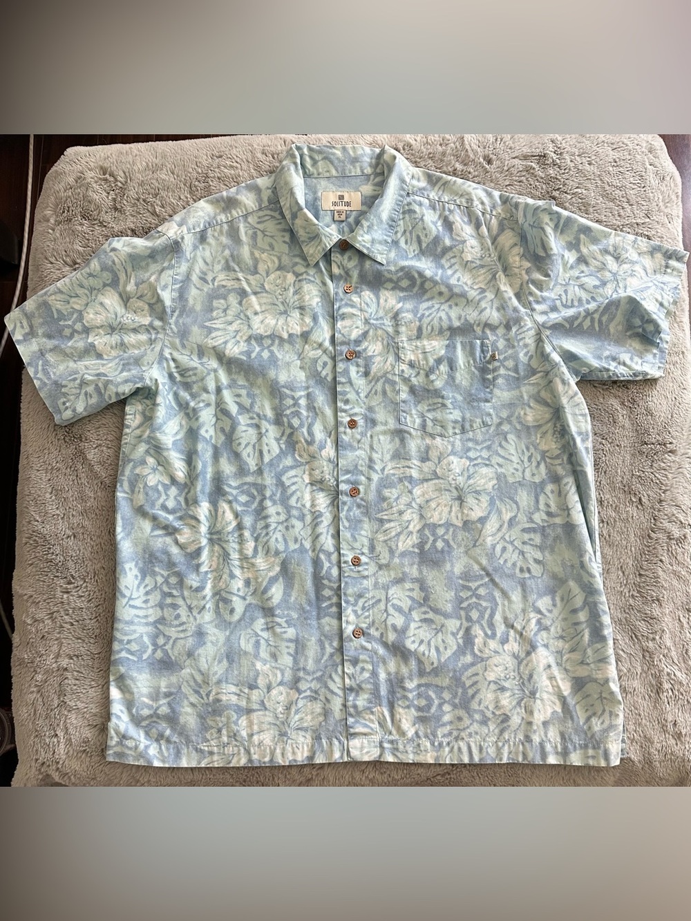 Solitude Hawaiian Tropical Floral Hibiscus Button Down Shirt 100% Cotton Sz XL